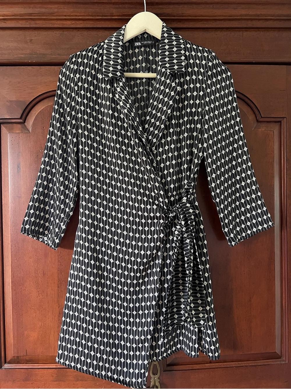 Zara Black and White Patterned Wrap Dress